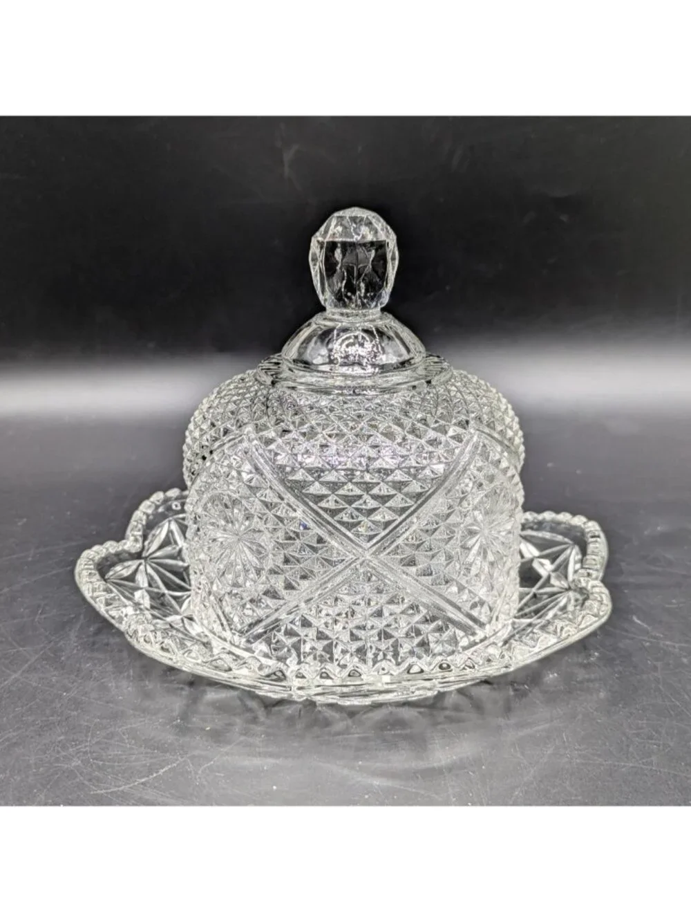 Vintage Avon 2 Piece Fostoria Glass Covered Butter Cheese Dish Dome Cloche 5
